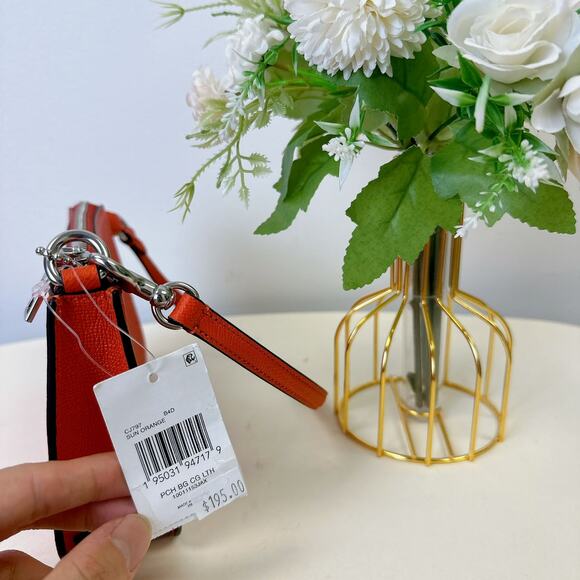 Coach CJ797 Pouch Bag With Signature Canvas IN ORANGE - Picture 8 of 8